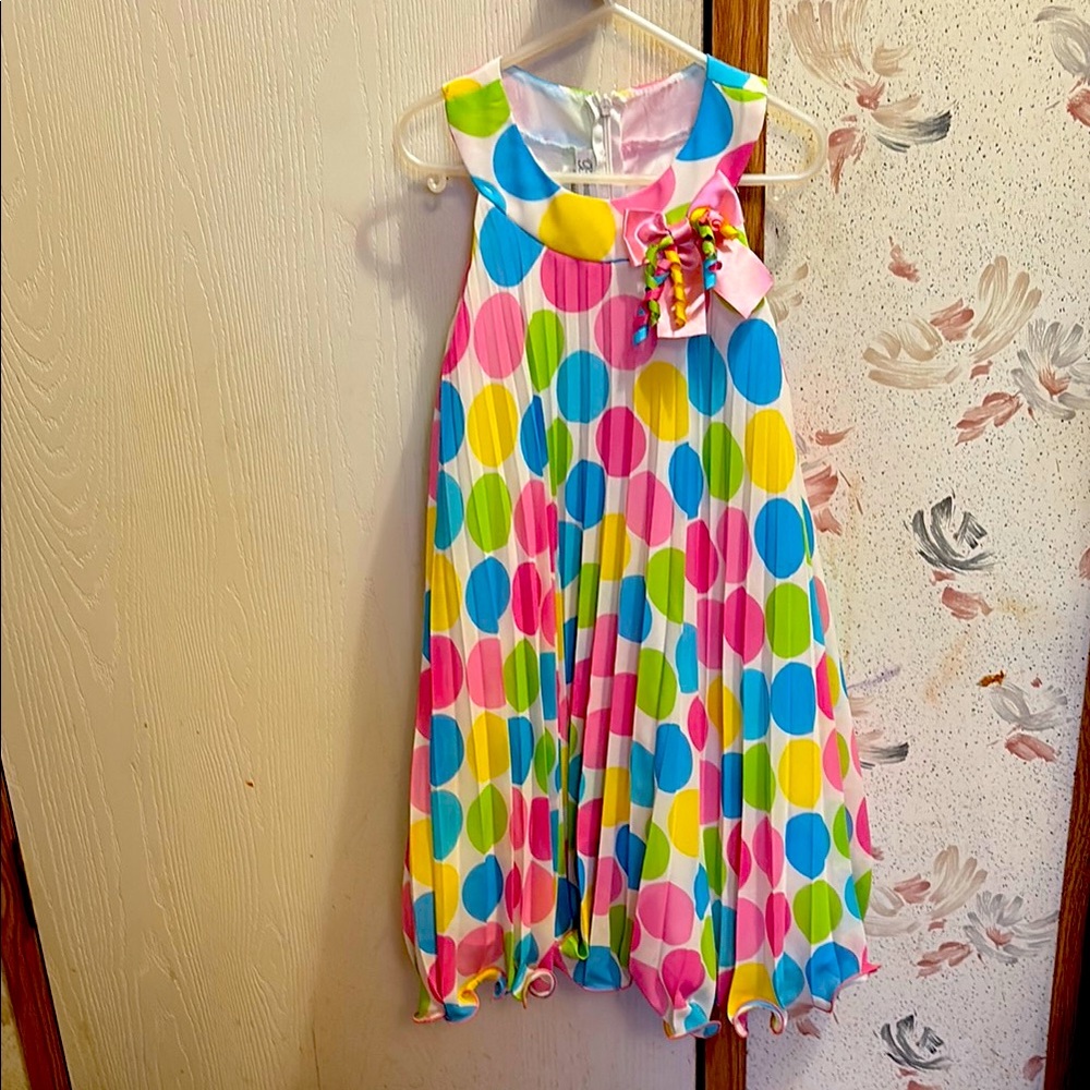 Bonnie Jean Multicolor Polka Dot Dress with Ribbon Accents